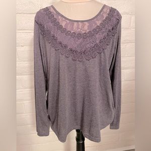 Simply Irresistible Purple Long-sleeved Scoop-neck top with Lace, NWOT, sz XL